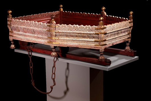 This 18th-century howdah decorated in openwork ivory over mica, Murchidabad 1760-80 is included in Francesca Galloway's exhibition 'Indian Goods for the Luxury Market' from Nov. 3-Dec. 9. Image of courtesy Francesca Galloway.